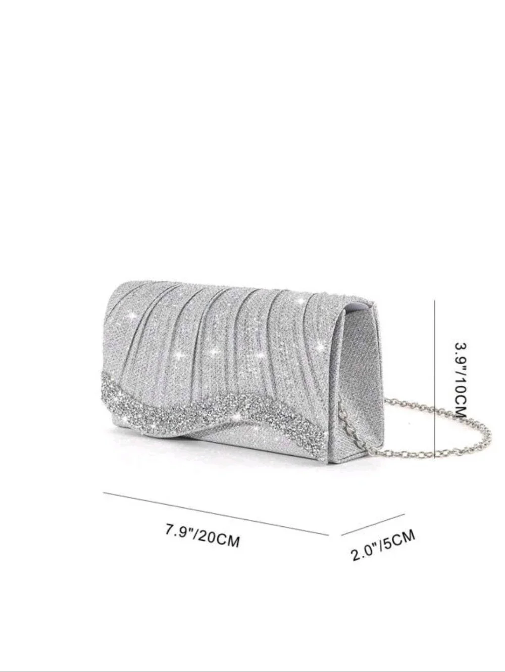 Silver Rhinestone Evening Clutch with Chain